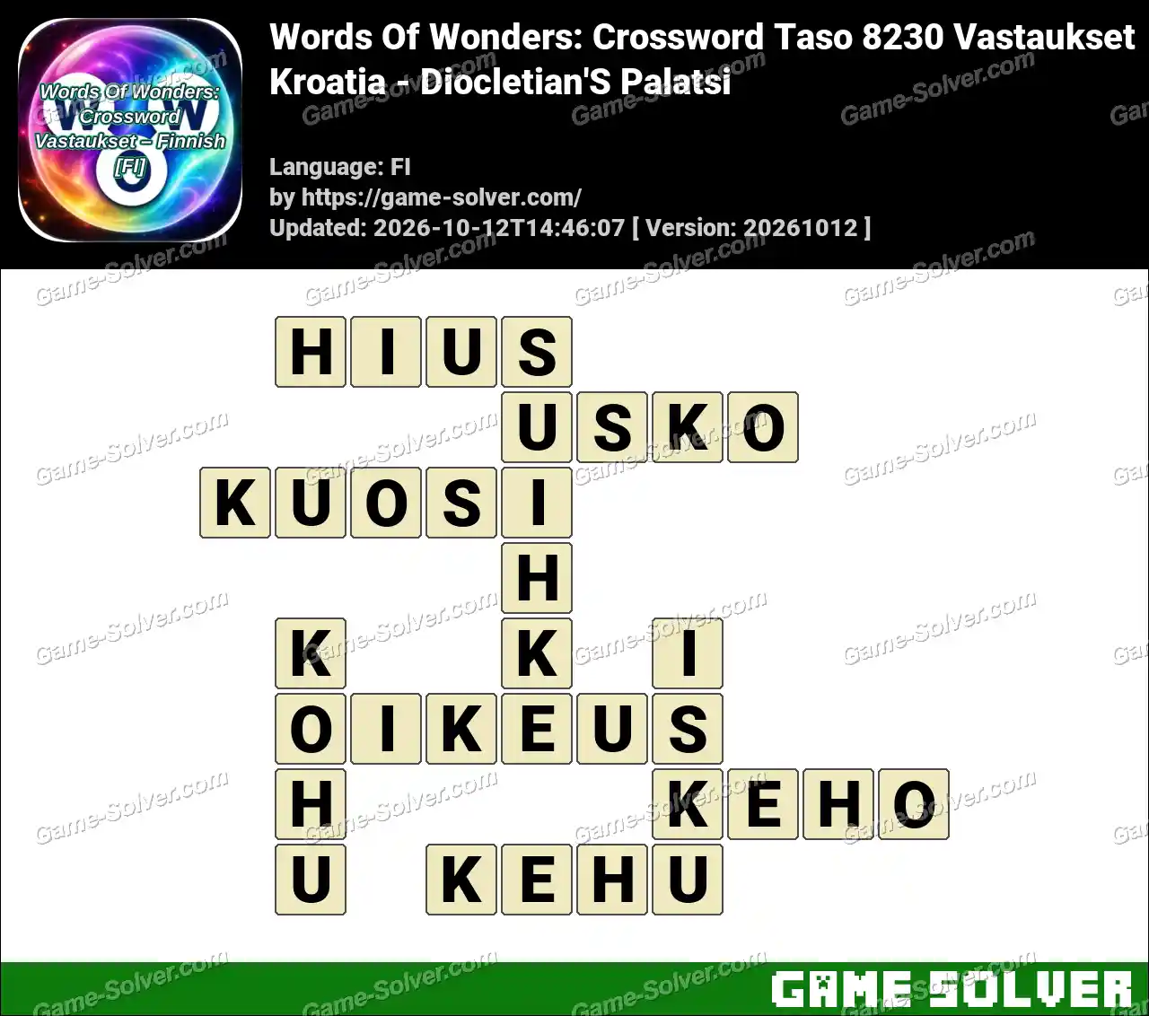 Words Of Wonders: Crossword Taso 8230 Vastaukset – Kroatia – Diocletian’S Palatsi